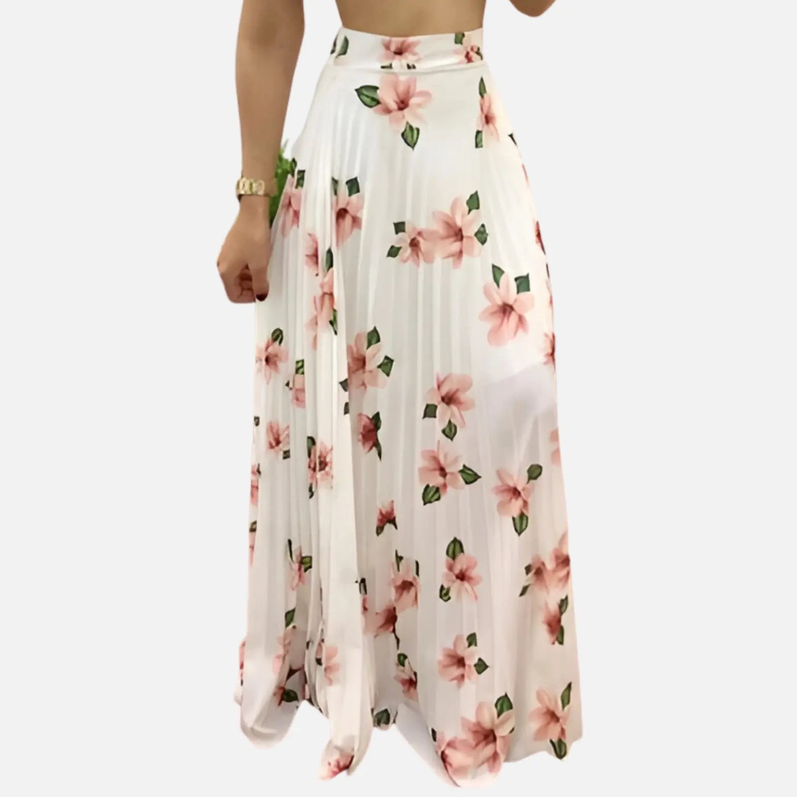 Saia Plissada Longa Floral - Moda Evangélica