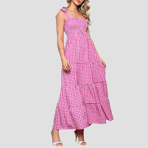 Vestido Longo Quadriculado Pink - Sou Amor