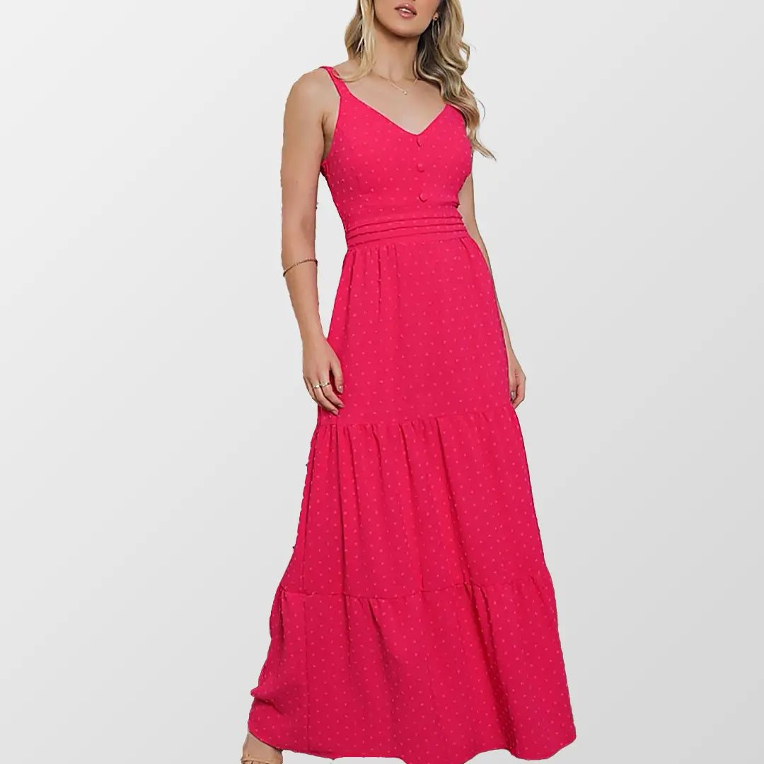 Vestido Longo Pink Rosa Pipoca