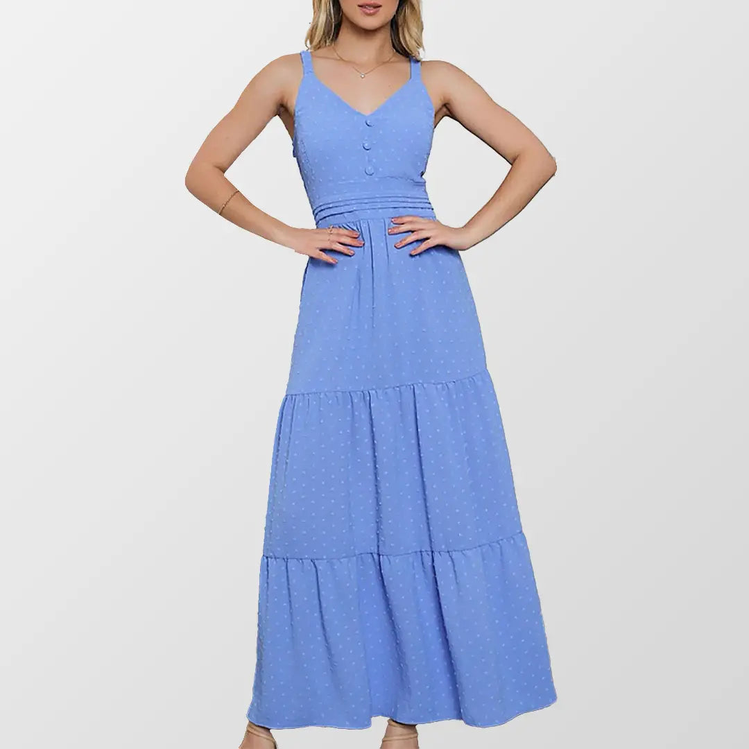 Vestido Longo Azul Pipoca