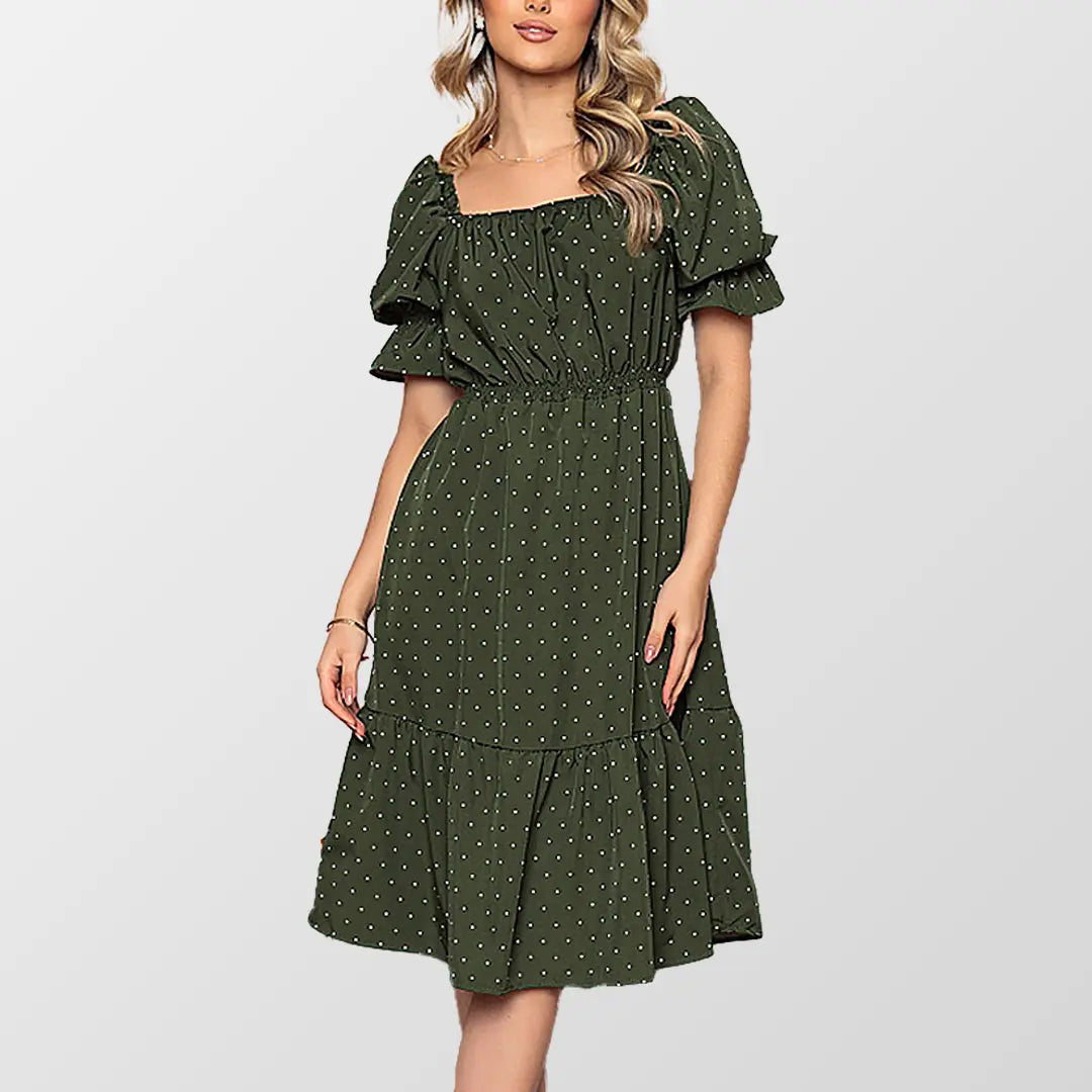 Vestido Midi Poá Verde Militar - Sou Amor