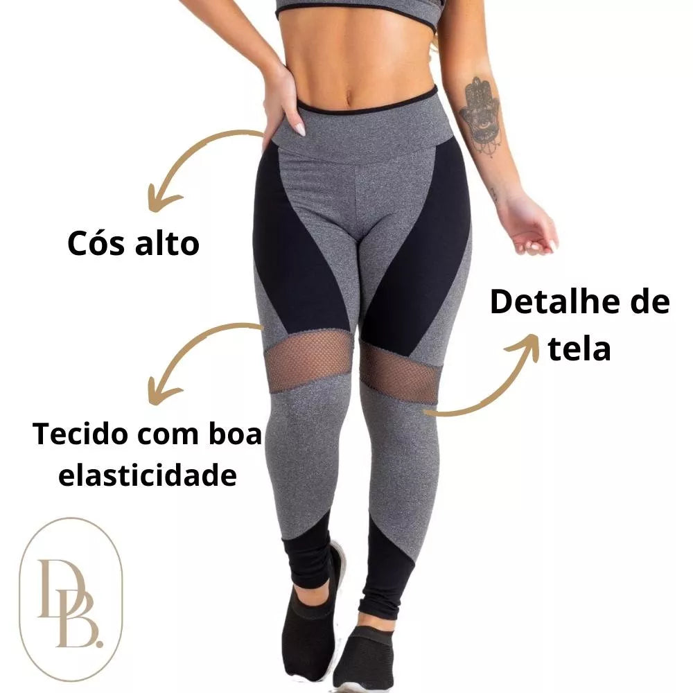 Calça Legging Feminina Para Academia Ginástica cinza e preta