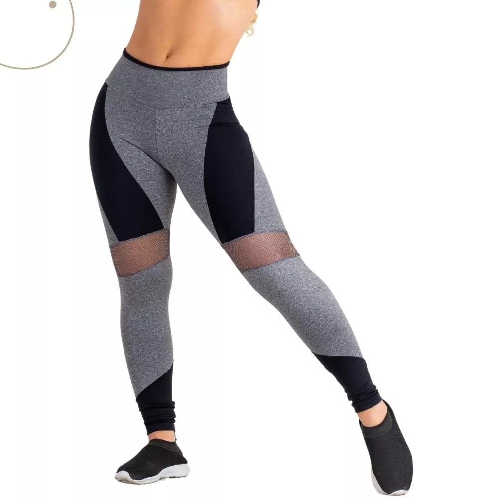 Calça Legging Feminina Para Academia Ginástica cinza e preta