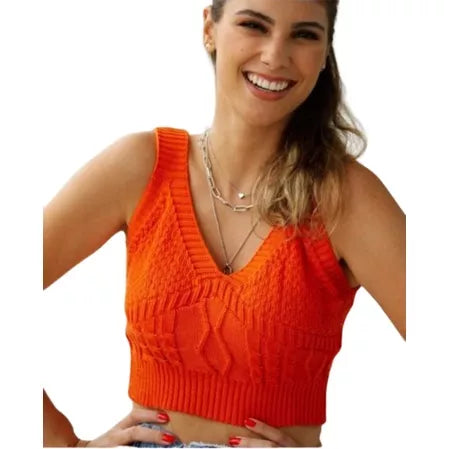 Blusa Cropped de Tricot Feminina